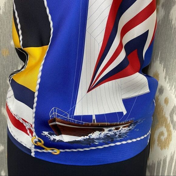 Ralph Lauren Multi Regatta Yacht Silk Scarf Silver Link Necklace Halter Top - Picture 6 of 16
